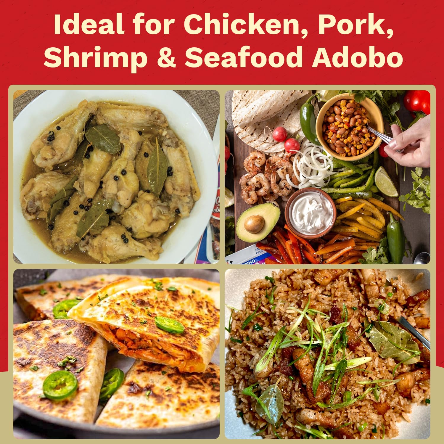 NOH Filipino Adobo Seasoning Mix, 1.125 oz Packet (Pack of 3) - Golden and Savory Filipino Adobo Meat and Seafood Seasoning Powder Mix, Ideal for Pork