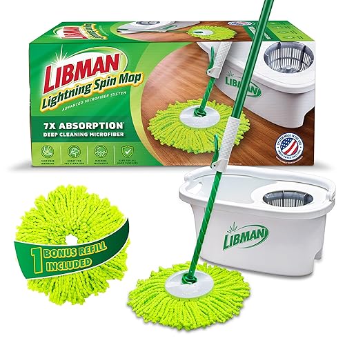 Libman Lightning Spin Mop System Plus 1 Refill Head | Mop and Bucket with Wringer Set | Floor Mop | Spin Mop | Libman Mop | Mops for Floor Cleaning |