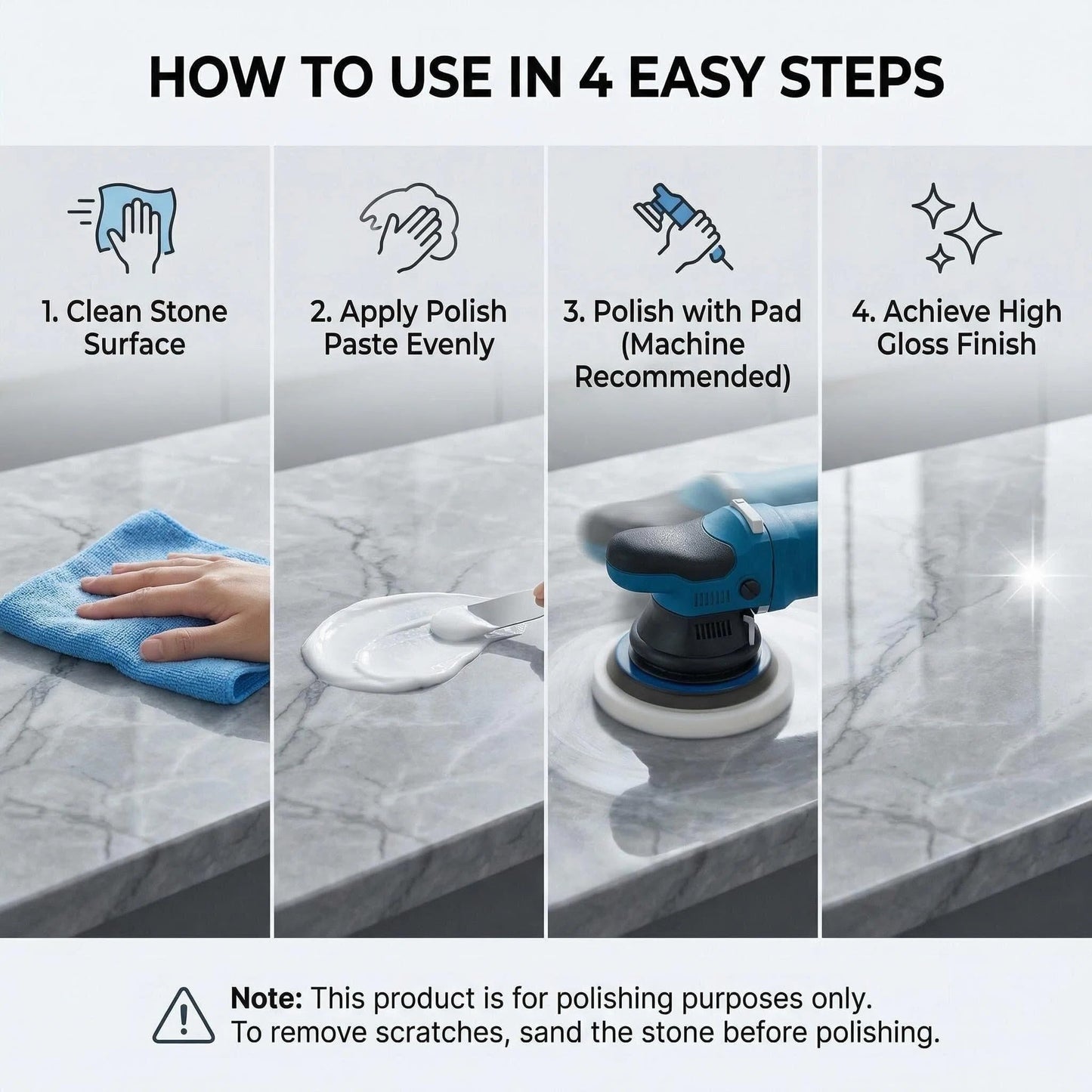 Marble Polishing Paste, Stone Cleaner & Shine Restorer for Countertops, Granite & Quartz Polish, Mirror Finish Stone Care Compound for Floors, Walls