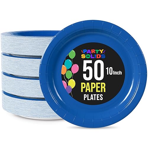Exquisite Dark Blue Paper Plates Disposable Heavy Duty 10 Inch Blue Disposable Plates For Party 50 Pcs Heavy Duty Paper Plate 350 GSM, Birthday Party