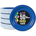 Exquisite Dark Blue Paper Plates Disposable Heavy Duty 10 Inch Blue Disposable Plates For Party 50 Pcs Heavy Duty Paper Plate 350 GSM, Birthday Party