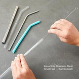 Juvale Straw Cleaner Brush - 12 In, Silver & White, 4-Pack - Stainless Steel Straw Cleaner Brush for Water Bottles & Pipes with Flexible Nylon Tip