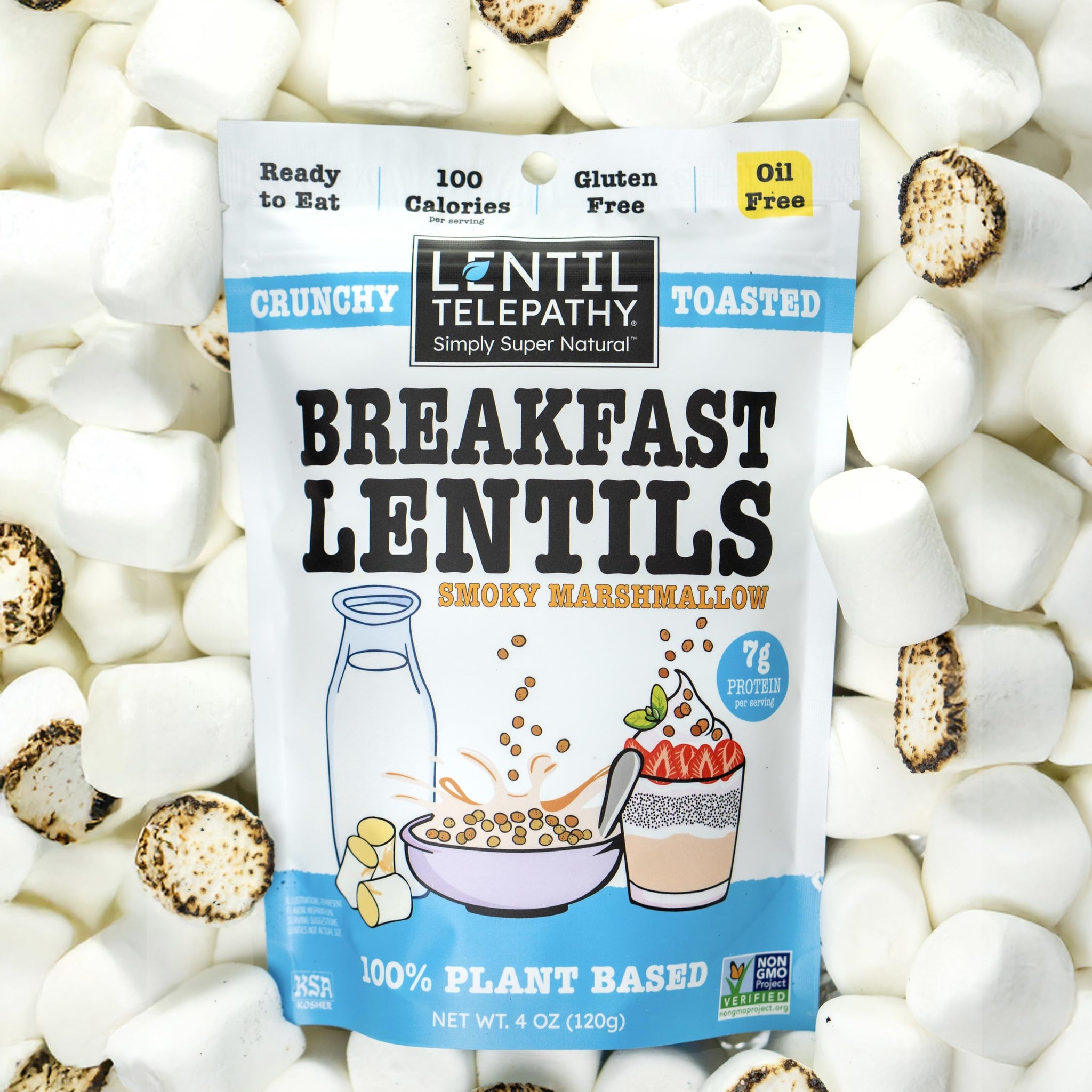 Lentil Telepathy Smores Breakfast Lentils, Crunchy High Protein Cereal & Granola Alternative, Plant Based, Gluten Free, Non-GMO, 4 oz Bags, 3 Pack (2