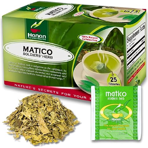 Matico Tea (Soldier's Herb) - 25 Tea Bags of All Natural Matico Herb Leaves - Herbal Tea from Peru (Piper aduncum aka Spiked Pepper, Hierba del