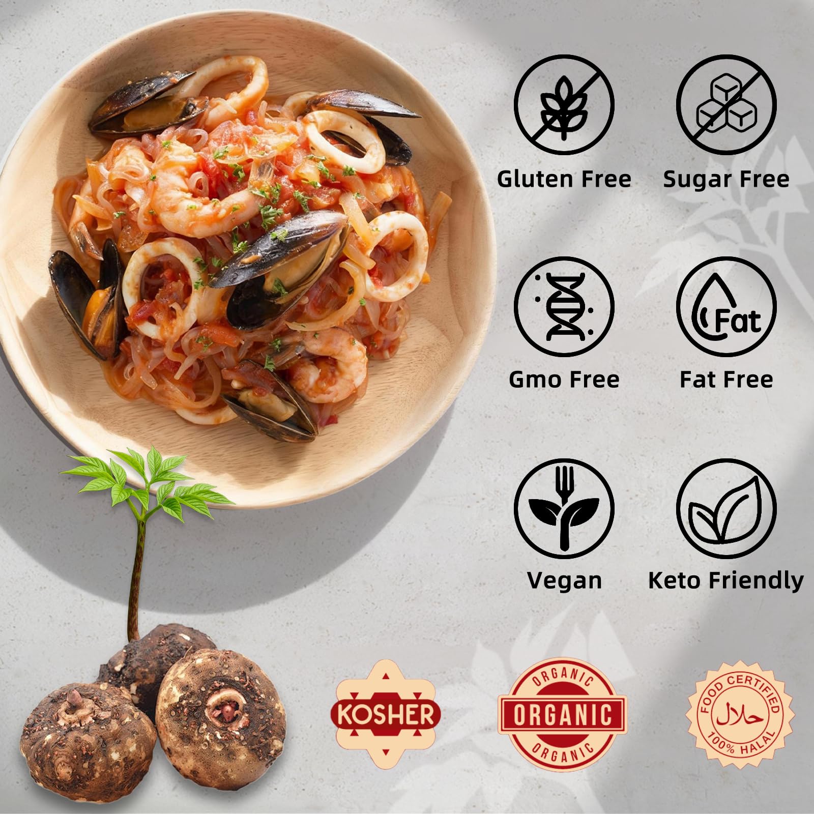 Ginoffy Konjac Noodles Gluten Free Noodles Two Types 62.4 OZ(Pack of 8)| 4 Fettuccine & 4 Angel Hair Shirataki Noodles Organic Low Calorie Spaghetti