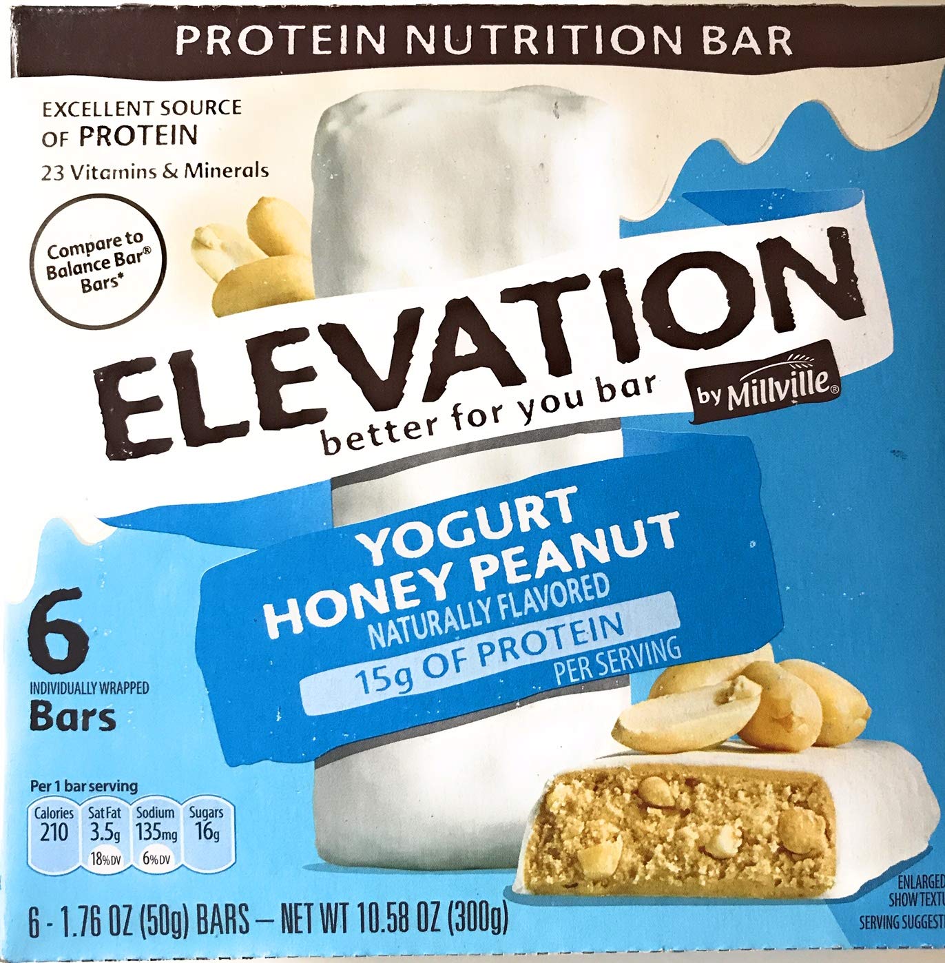 Elevation by Millville Yogurt honey peanutBars 10.58oz(1.76oz x 6bars), pack of 1