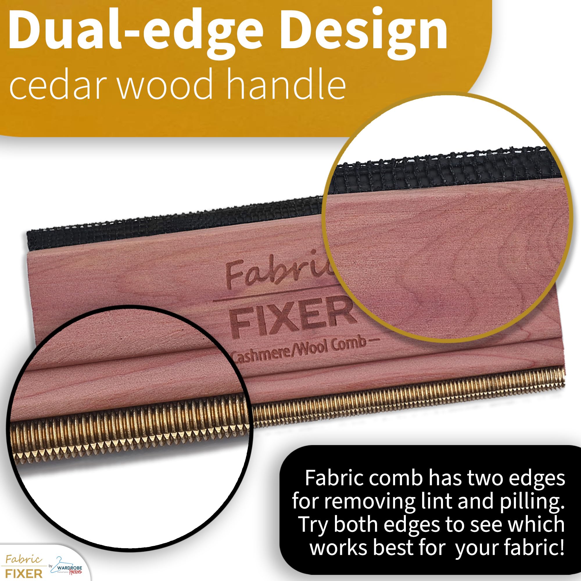 Cashmere and Multi-Fabric Sweater Comb Combo (Cedar Wood Handle Double Edge Design) Manual Fabric Defuzzer Wool Lint Shaver Comb Scraper for Clothing