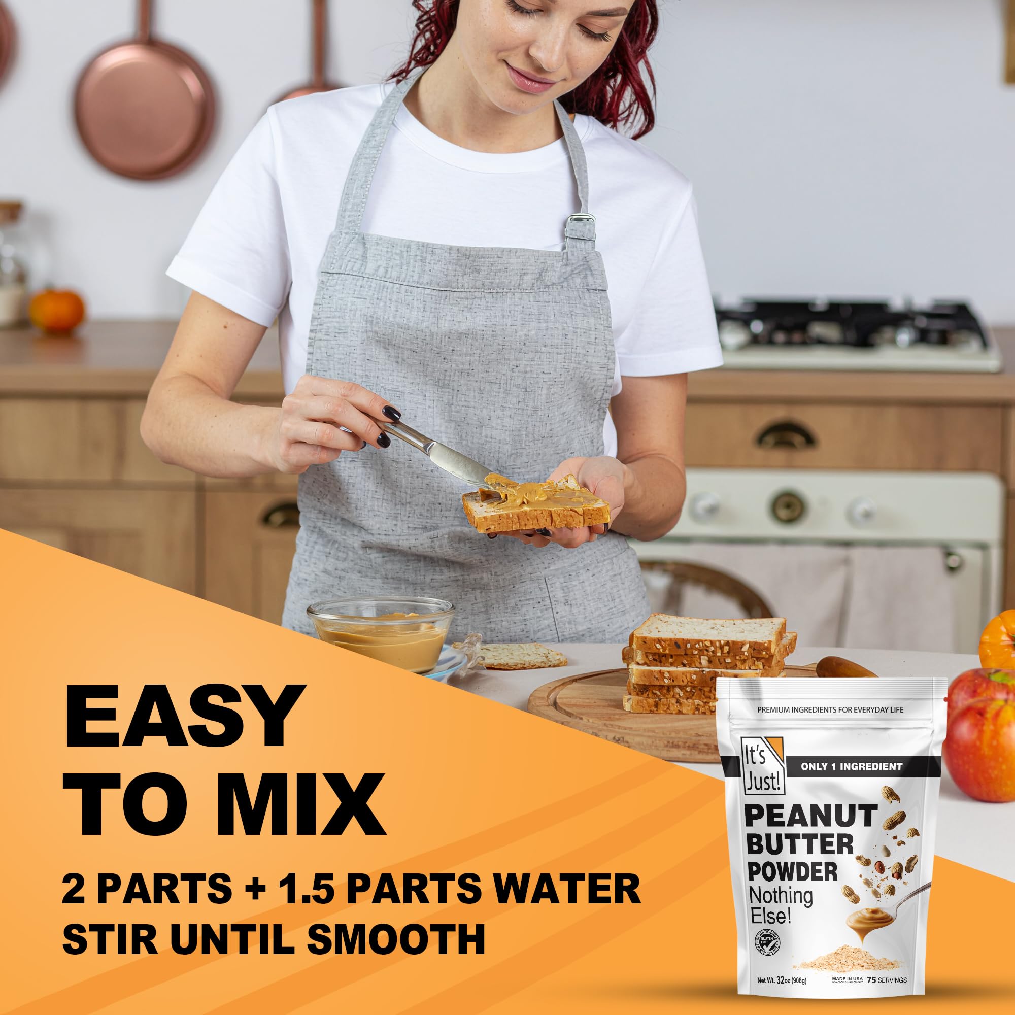 It's Just! Peanut Butter Powder - 90% Less Fat, Non-GMO, No Added Salt or Sugar, 1 Ingredient - 32oz