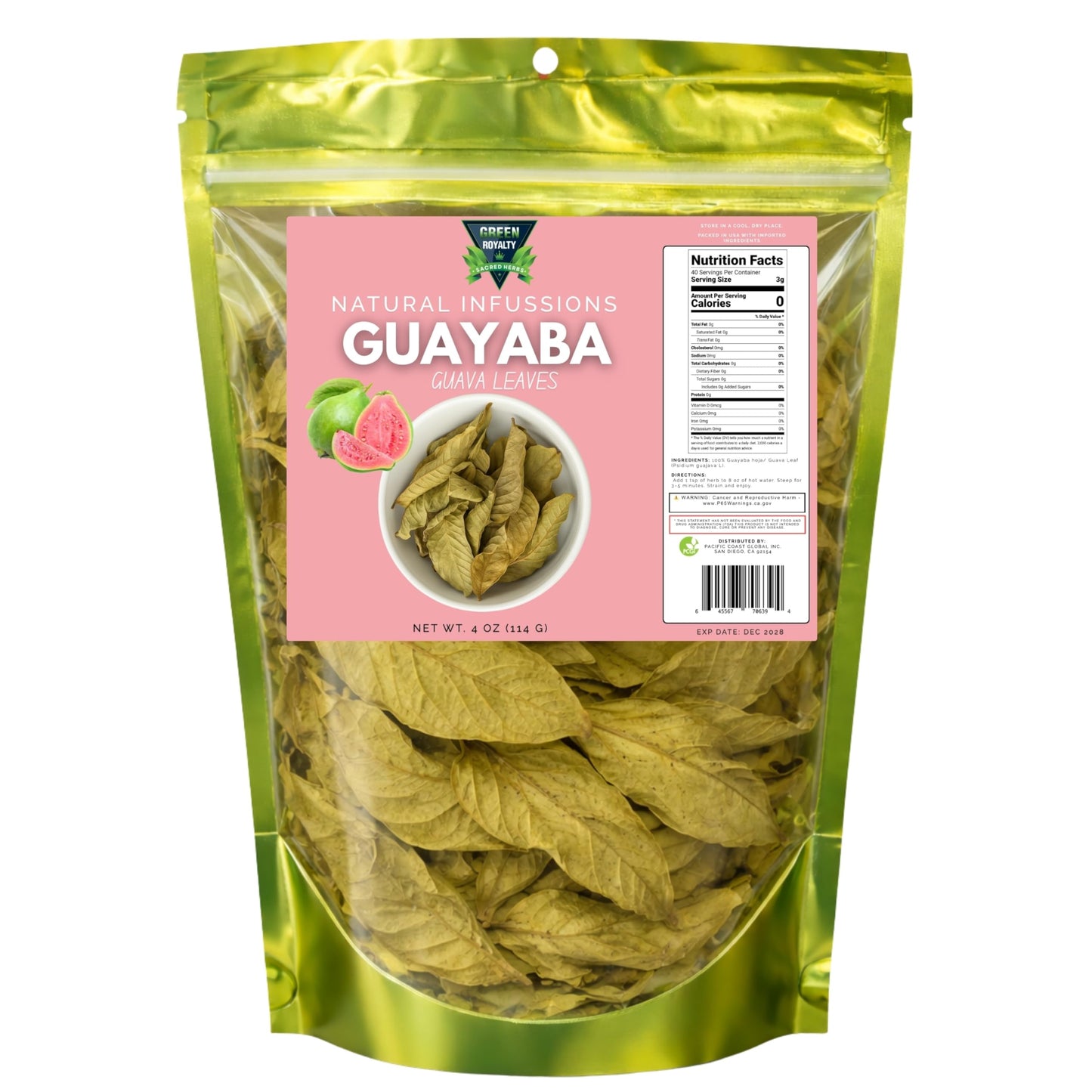 Guayaba (Guava Leaves) Loose Leaf Tea - Dried Guava Leaf Herbal Infusion, Caffeine Free, Sugar Free, 4 oz Resealable Bag