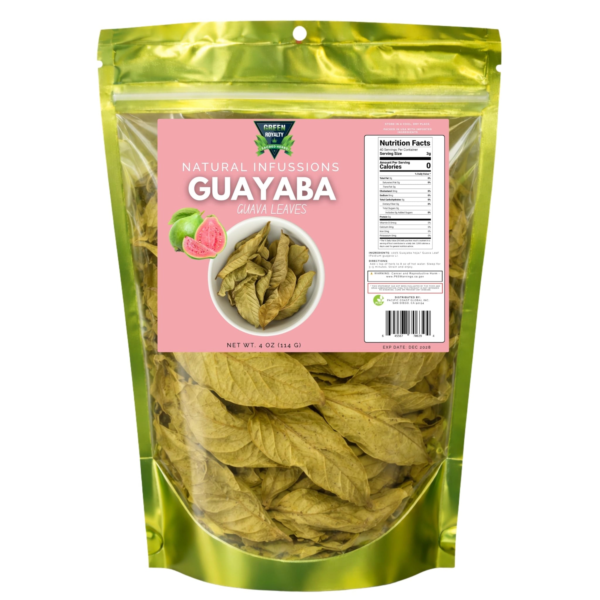 Guayaba (Guava Leaves) Loose Leaf Tea - Dried Guava Leaf Herbal Infusion, Caffeine Free, Sugar Free, 4 oz Resealable Bag