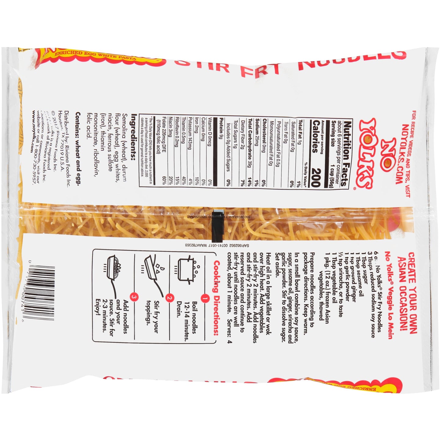No Yolks Enriched Egg White Pasta - Stir Fry Noodles 12 oz