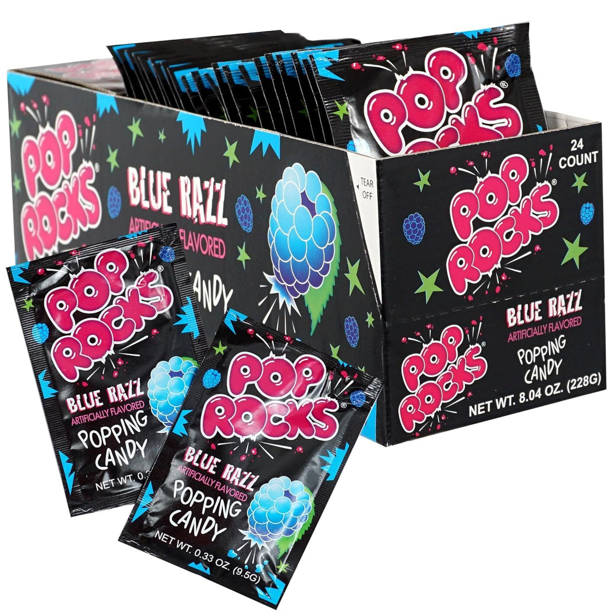 Pop Rocks Blue Razz Popping Candy Bulk Individually Wrapped 0.33 oz Fizzy Crackling Candy Blue Raspberry Flavor Novelty Candy for Birthday Party