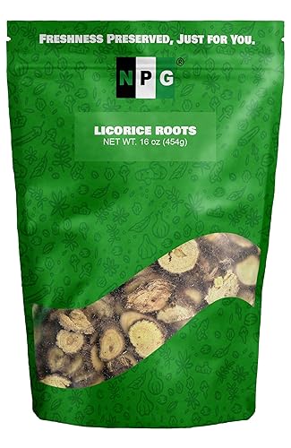 NPG Licorice Root Slices 16 Oz, Gan Cao Slice Root for Home Tea, Traditional Chinese Herbal Tea, Ingredient for Baking, Beverage Mix, Pure Liquorice