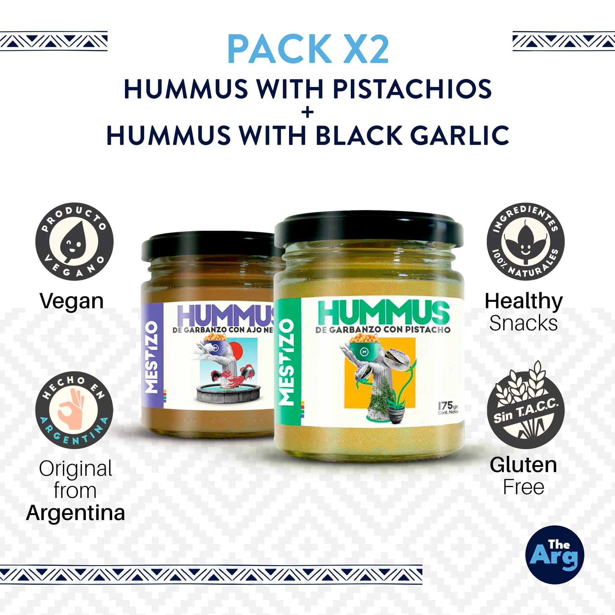 THEARG THE ARG | Pack Chickpeas Hummus with Pistachios + Black Garlic | for Chips Crackers Bread and More | Natural Healthy Snacks