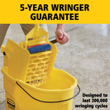 Rubbermaid Commercial Products WaveBrake 26 Qt. Side-Press Mop Bucket and Wringer Combo on Wheels, Yellow, for Professional/Industrial/Business