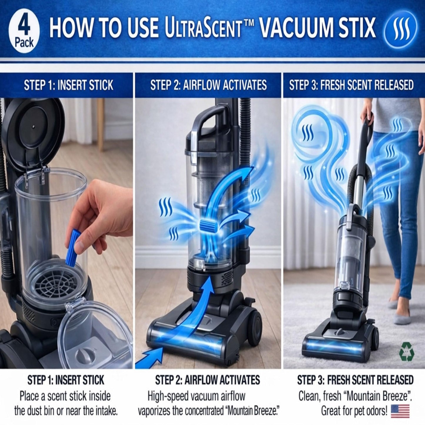 UltraScent Vacuum Stix, Vacuum Deodorizer & Air Freshener Sticks for All Vacuums, Long-Lasting Vacuum Cleaner Deodorizer, Non-Toxic, Made in USA