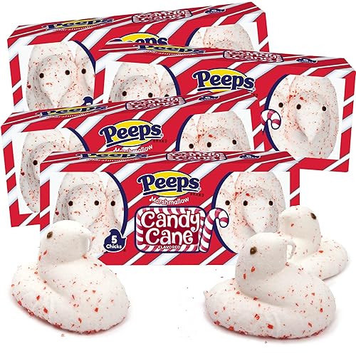 Candy Cane Peeps Marshmallow Chicks, Festive Holiday Peppermint Treats, Christmas Dessert Toppers or Stocking Stuffers, 5 Count Sleeves (Pack of 4)