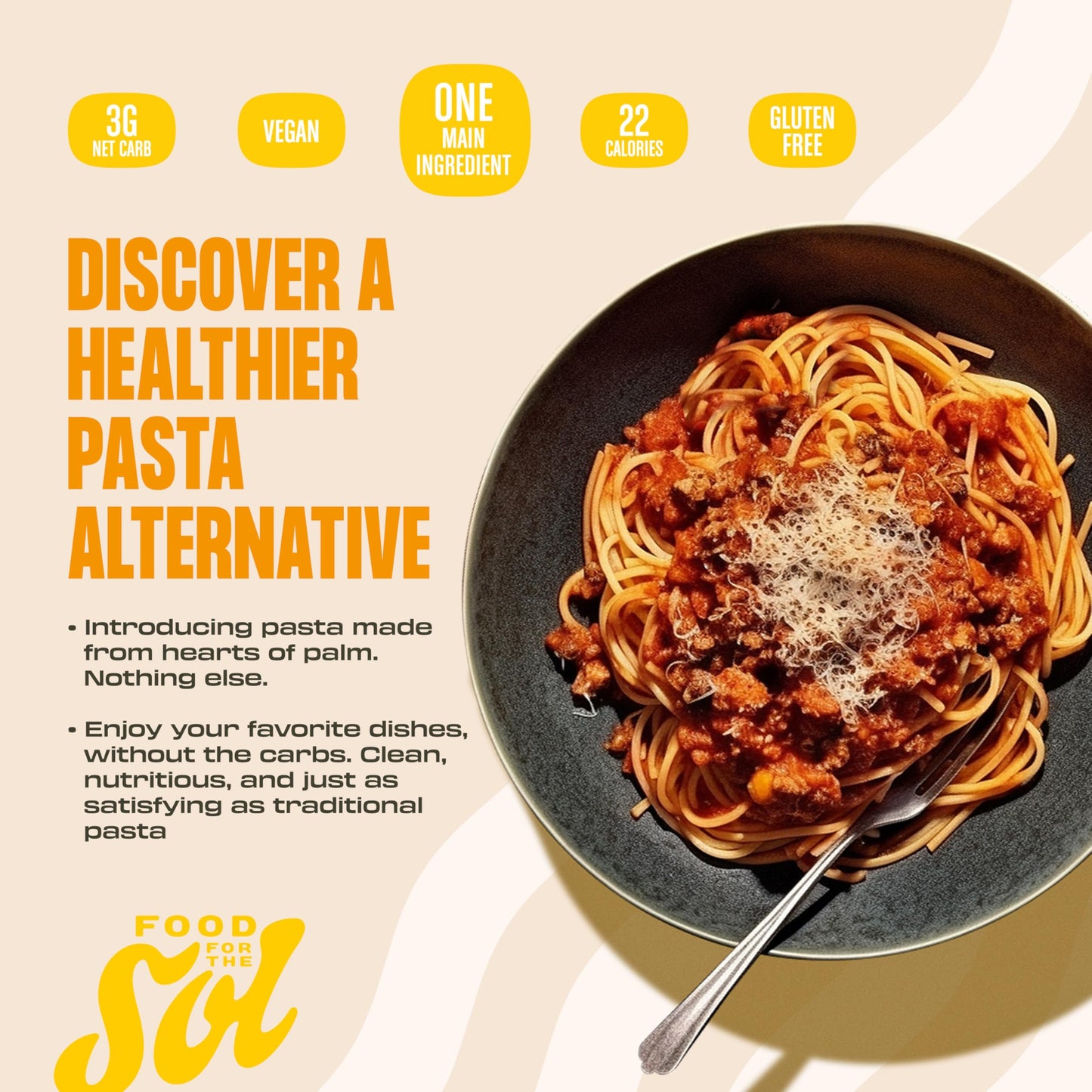 Food for the Sol Hearts of Palm Pasta (3-Pack) - Vegan, Al Dente Low Carb Spaghetti Noodles - Clean, Delicious Plant Based Vegetable Spaghetti