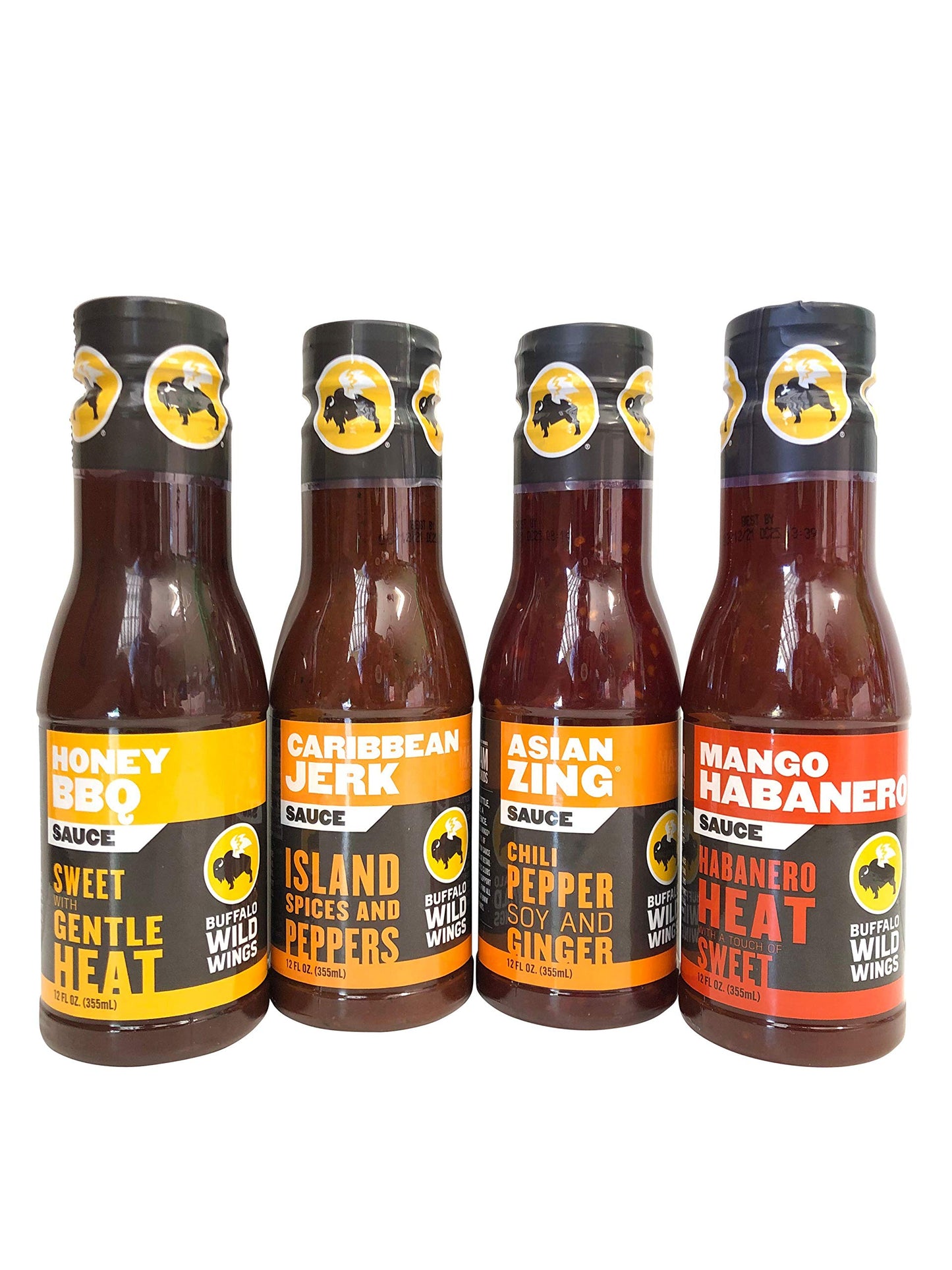 Buffalo Wild Wings Sauce Ultimate Sampler Bundle - Honey BBQ, Caribbean Jerk, Asian Zing, Mango Habanero (12 ounces each)