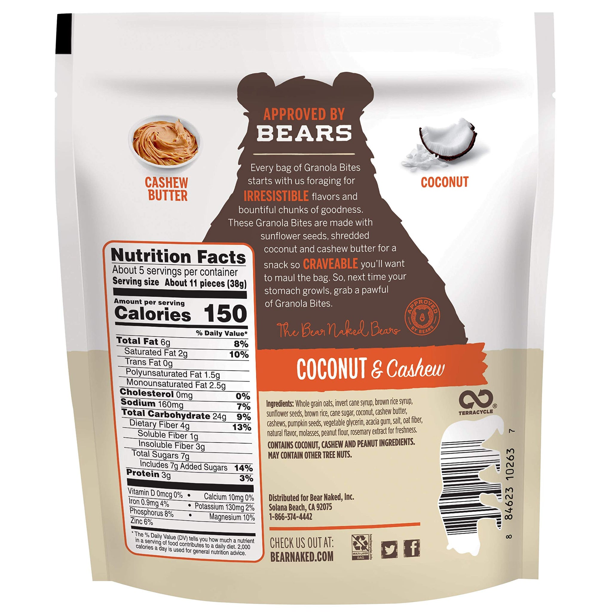 Bear Naked Granola Bites and Cashew Vegan and Gluten Free Snacks oz Bag, coconut, 7.2 Ounce