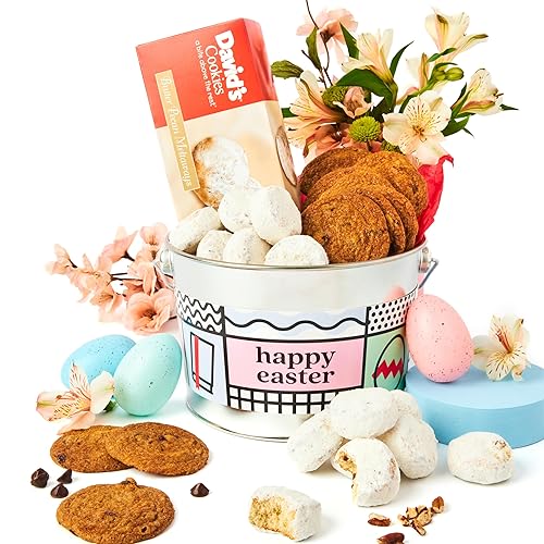 David’s Cookies Easter Assorted Cookies Gift Bucket - Freshly Baked Gourmet Thin Crispy Cookies and Butter Pecan Meltaways - Made of Fresh Ingredients