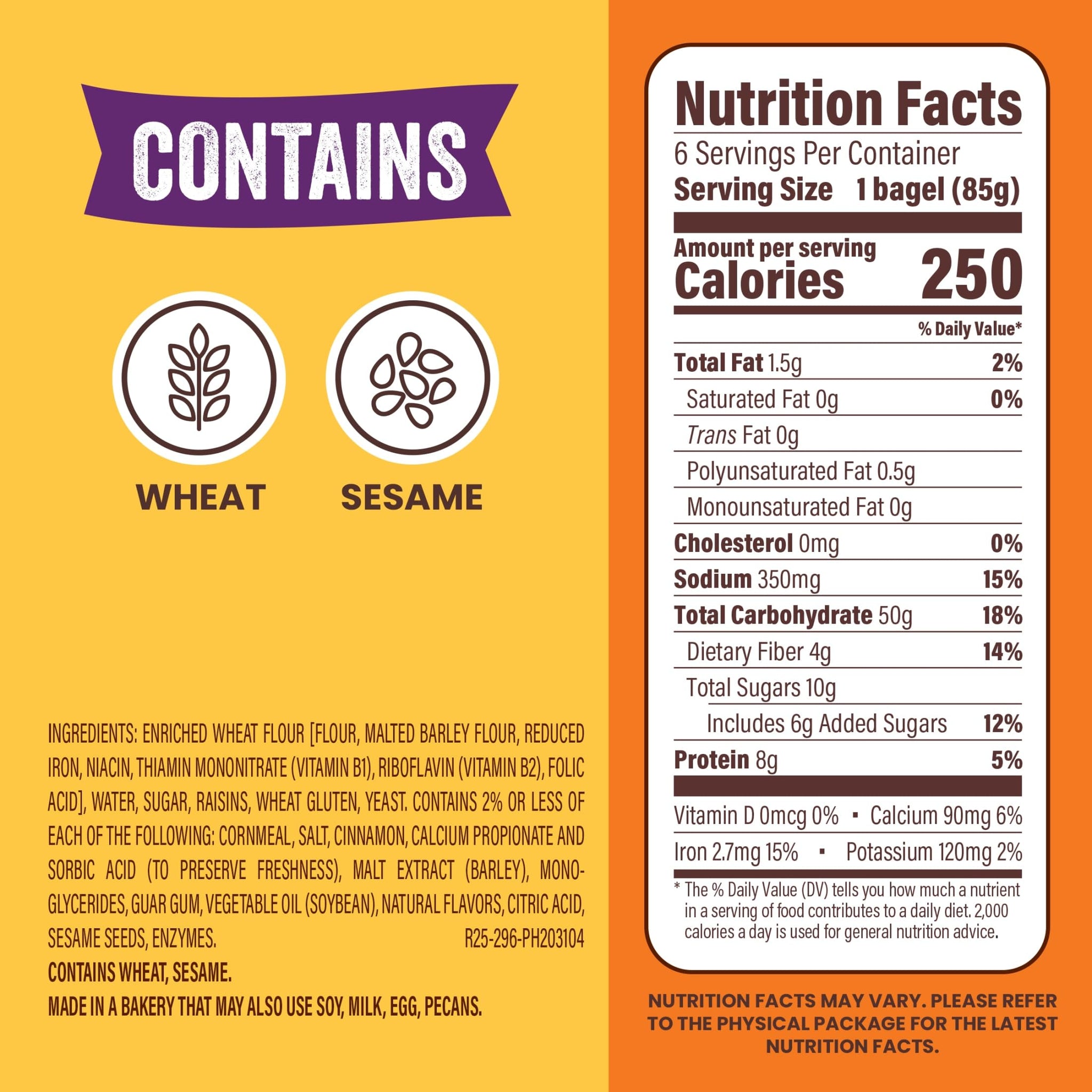 (Club Pack) Thomas' Cinnamon Raisin Bagels, 2 individual packs, (18.0 oz each), 9g Protein, Kosher Bagels, 36 oz Multipack
