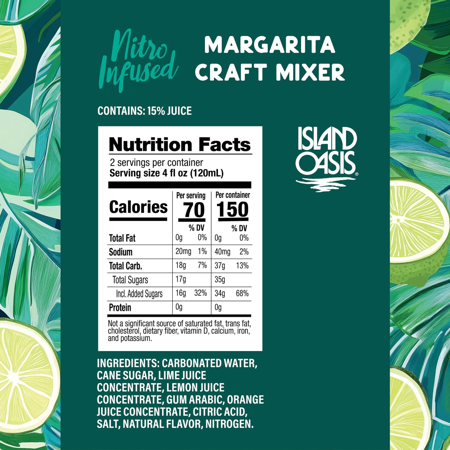 Island Oasis Nitro Infused Margarita Craft Mixer, 8.4 fl oz, pack of 4, Naturally Flavored Mocktail & Non-Alcoholic Mixer