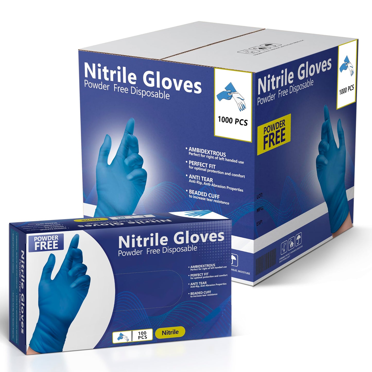 AroCare Nitrile Gloves, Disposable Gloves, Comfortable, Powder Free, Latex Free | 100-1000 (Small, Case)