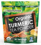Opportuniteas Organic Turmeric Tea Powder - Matcha Green Tea, Turmeric, Cinnamon, Ginger, Black Pepper - Natural Joint Support - Vegan & Non-GMO - 30