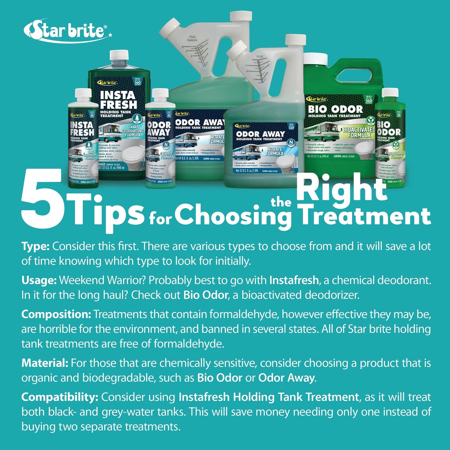 STAR BRITE Instafresh Holding Tank Treatment, Fresh Pine Scent - Odor Eliminator & Waste Breakdown - RV, Marine, Boat Use - Formaldehyde-Free
