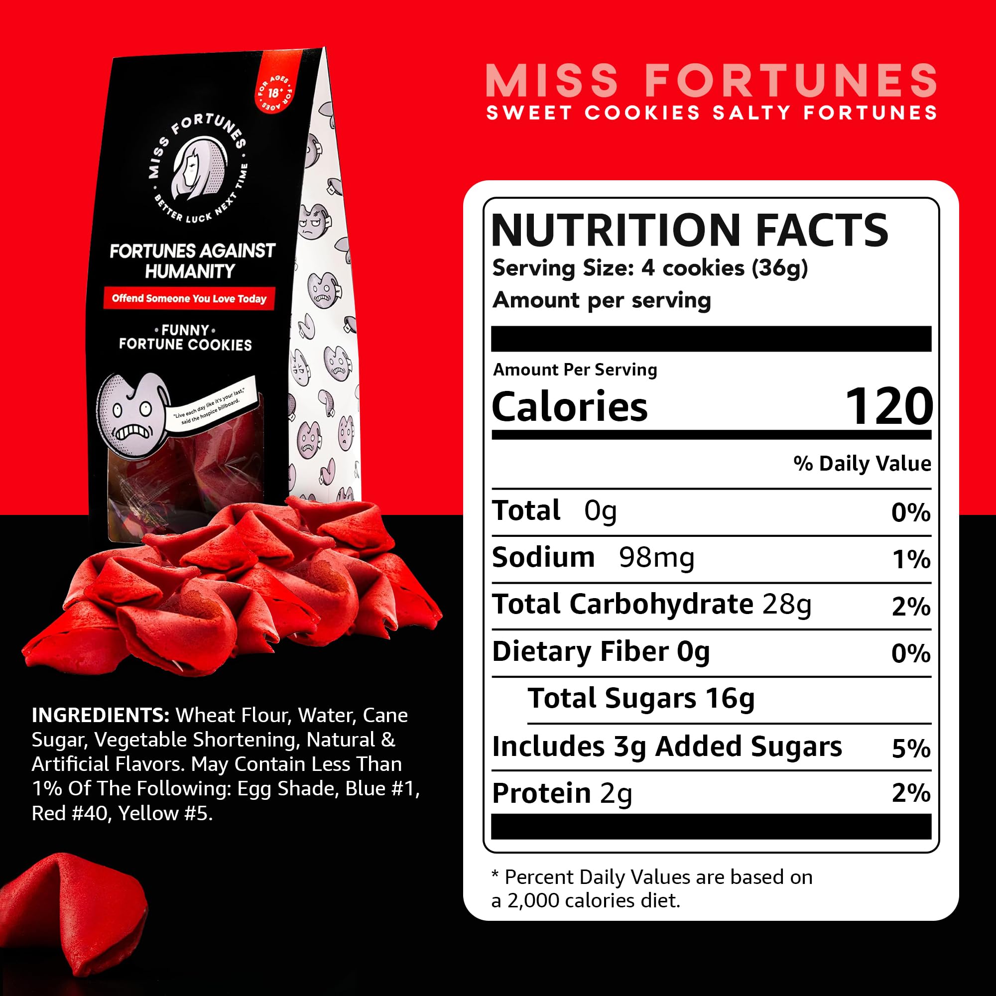 Miss Fortunes, Funny Fortune Cookies, Fortunes Against Humanity, Offend Someone You Love Today! Adult Party Idea with Dark Humor (Bag of 12
