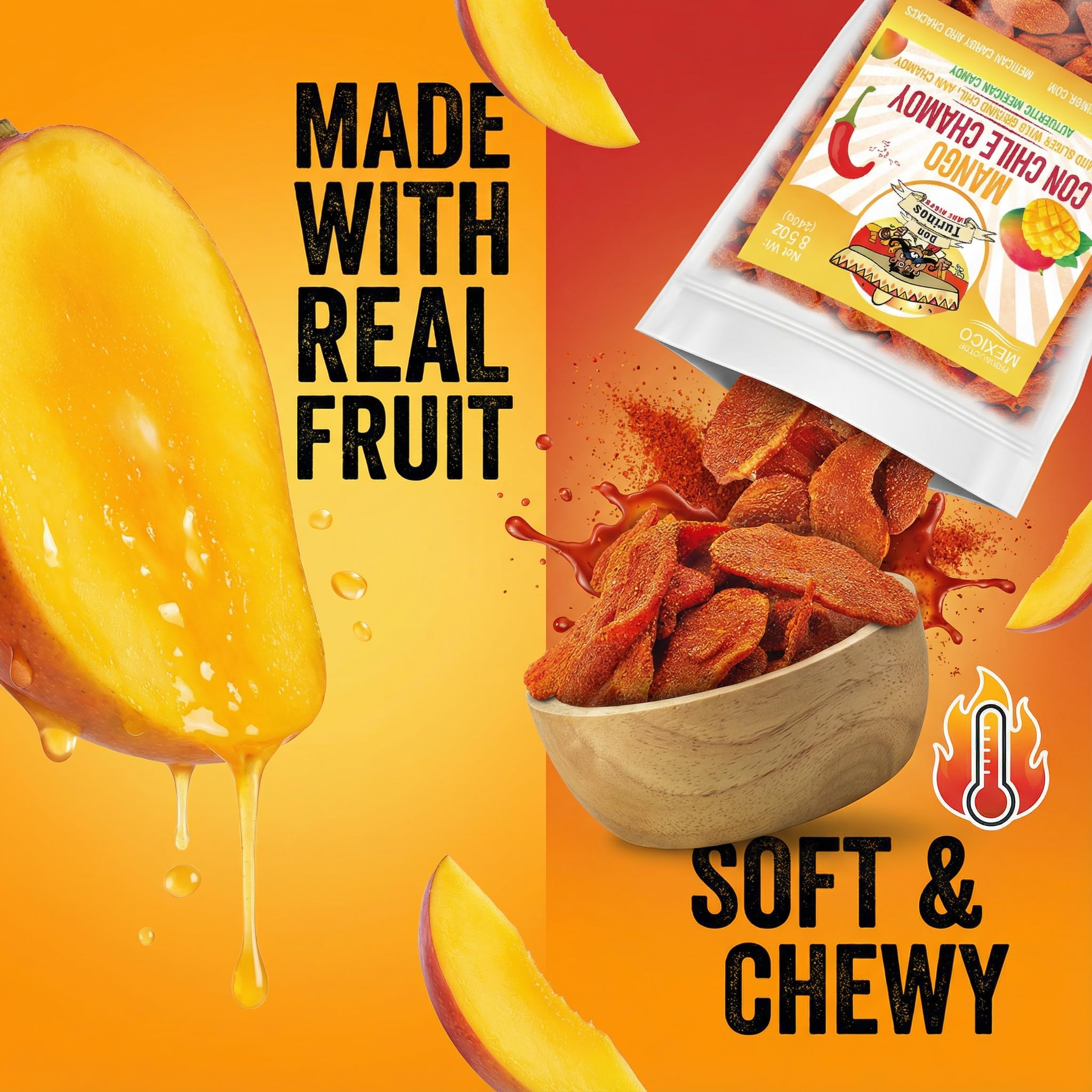 Chili Chamoy Mango Slices, 8.5 oz. Bag of Authentic Mexican Dry Fruit Candy, Sweet and Spicy Flavor, Fresh and Natural Dulce Mexicano, by Don Turinos