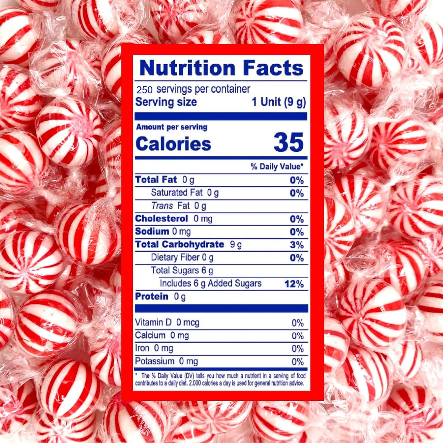 Peppermint Hard Candy 5 Pound Bulk Jumbo Peppermint Candy Balls, Approx 250 Individually Wrapped Mint Balls for Office Bowls, Christmas Candy Jars