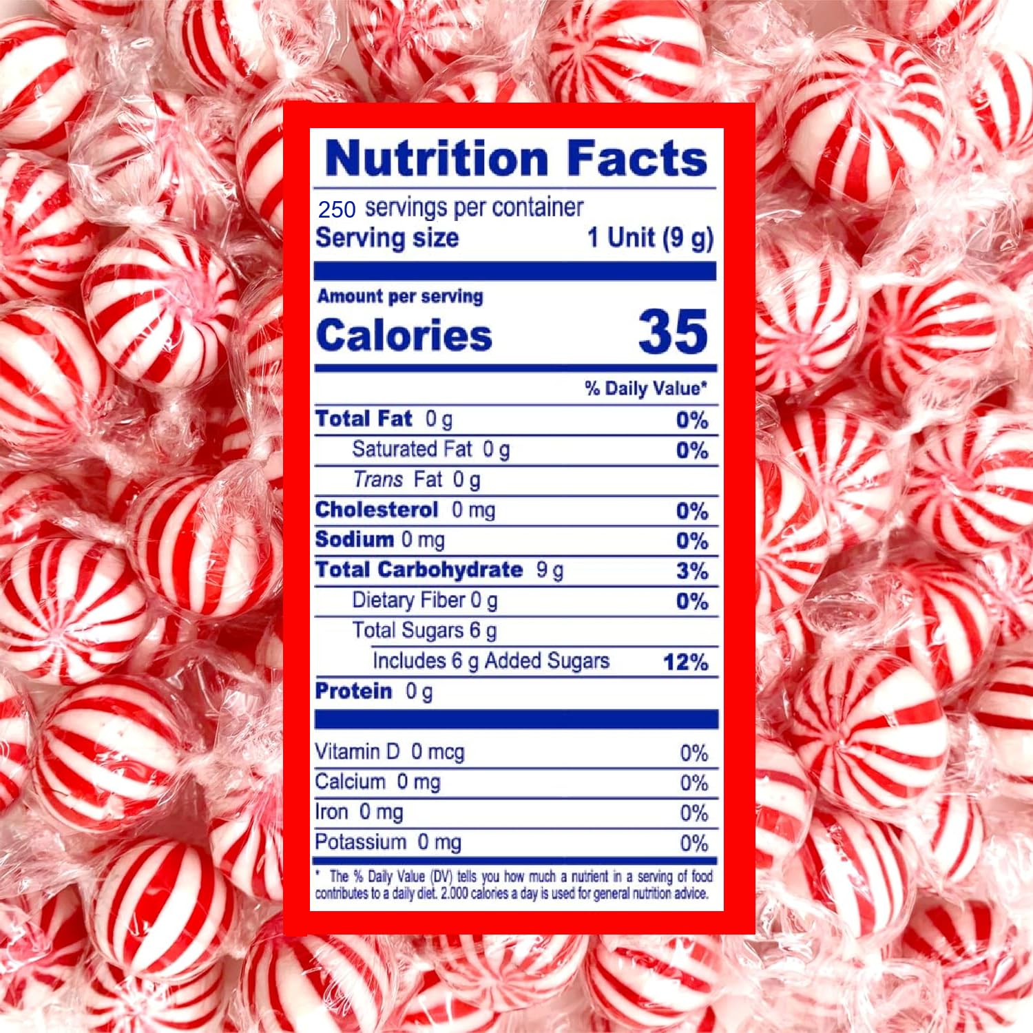 Peppermint Hard Candy 5 Pound Bulk Jumbo Peppermint Candy Balls, Approx 250 Individually Wrapped Mint Balls for Office Bowls, Christmas Candy Jars