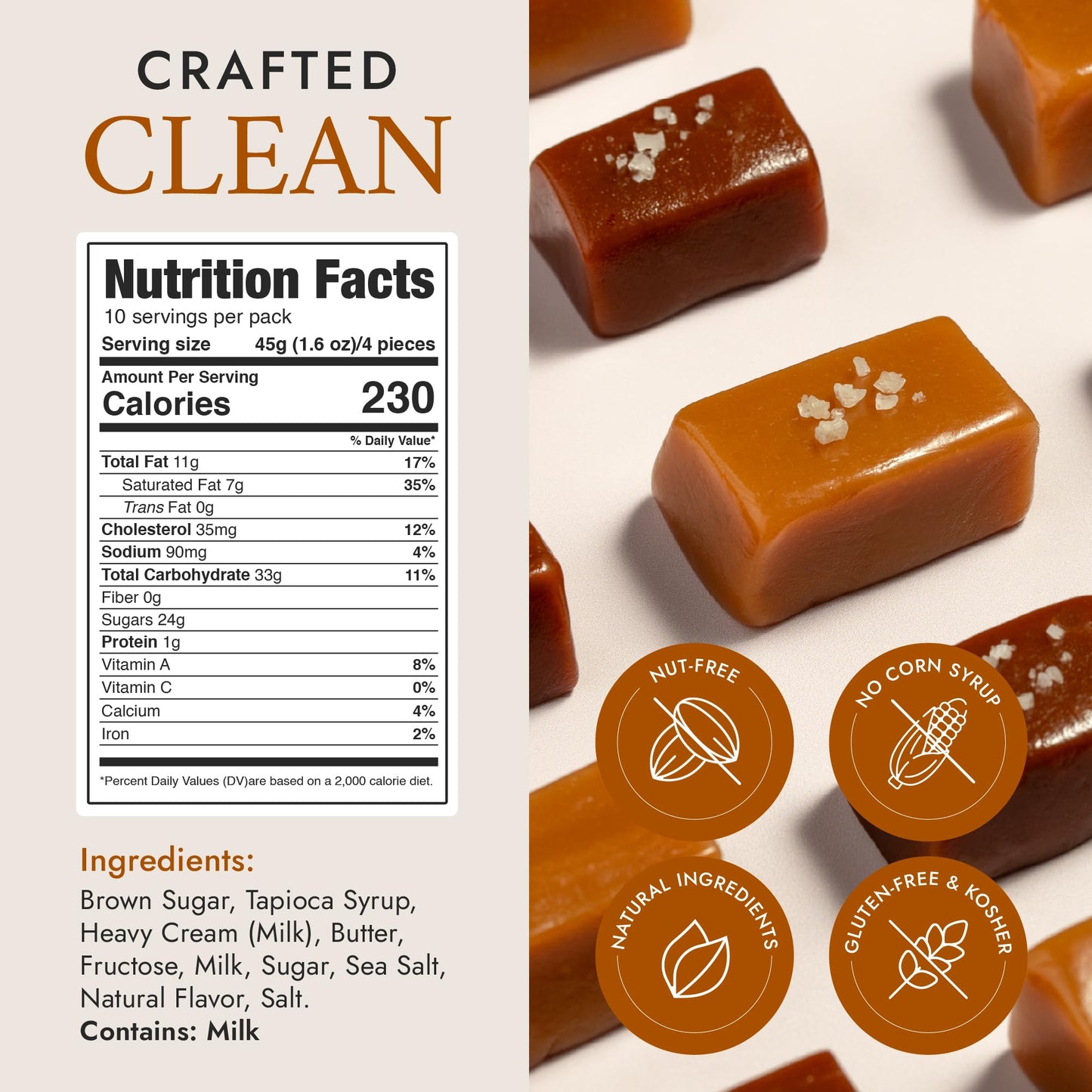 Béquet Assorted Caramels - Gourmet Individually Wrapped Candy Variety Pack - Celtic Sea Salt, Salt Chocolate, Classic Vanilla, Butterscotch, Green