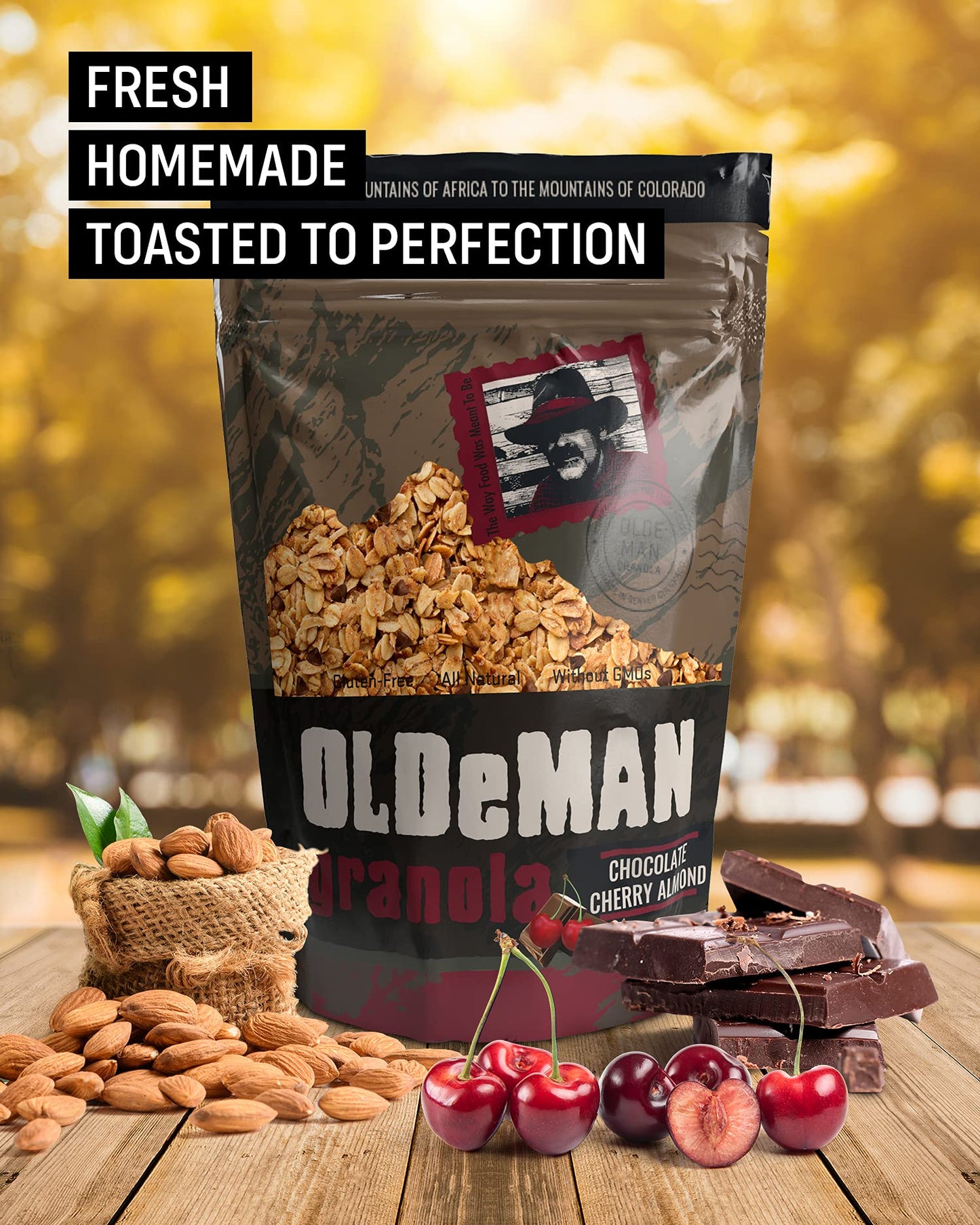 Olde Man Granola Gluten Free Granola - Non-GMO Healthy Granola Cereal - Soft Whole Grain Oats, Butter, Brown Sugar - Handmade in Colorado (Cherry