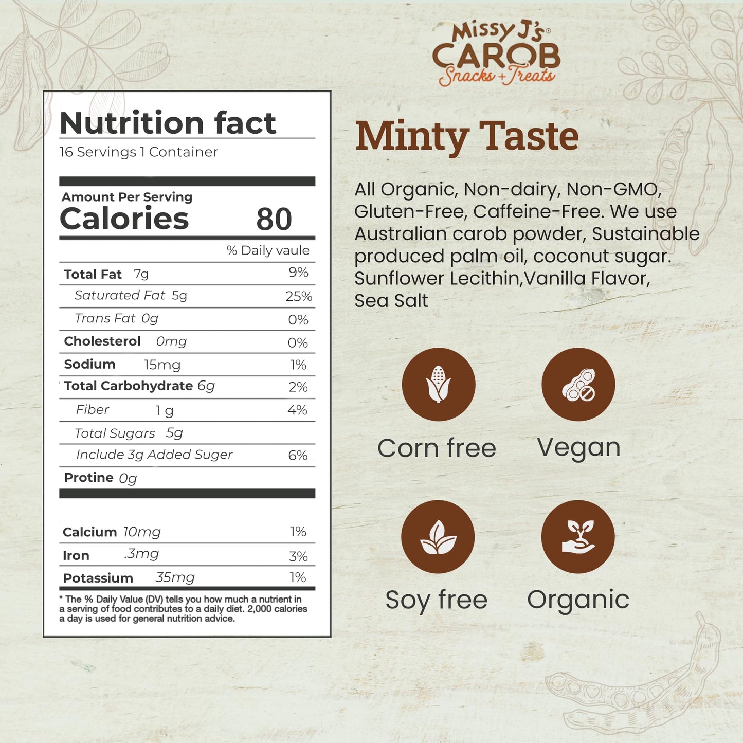 Missy J's Organic Mint Carob Chips 8 oz 3 Pack, Made with Coconut Sugar Vegan, Gluten and Caffeine Free Healthy Substitute for Chocolate, Perfect for Snacks and Treats