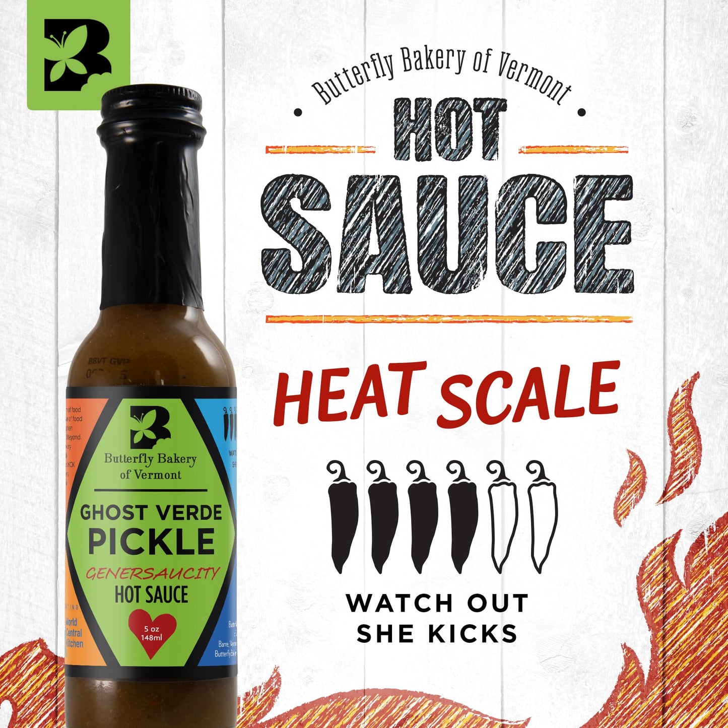 Butterfly Bakery of Vermont Ghost Verde Pickle Hot Sauce, 5 fl oz