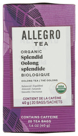 Allegro Tea, Organic Splendid Oolong Tea Bags, 20 ct