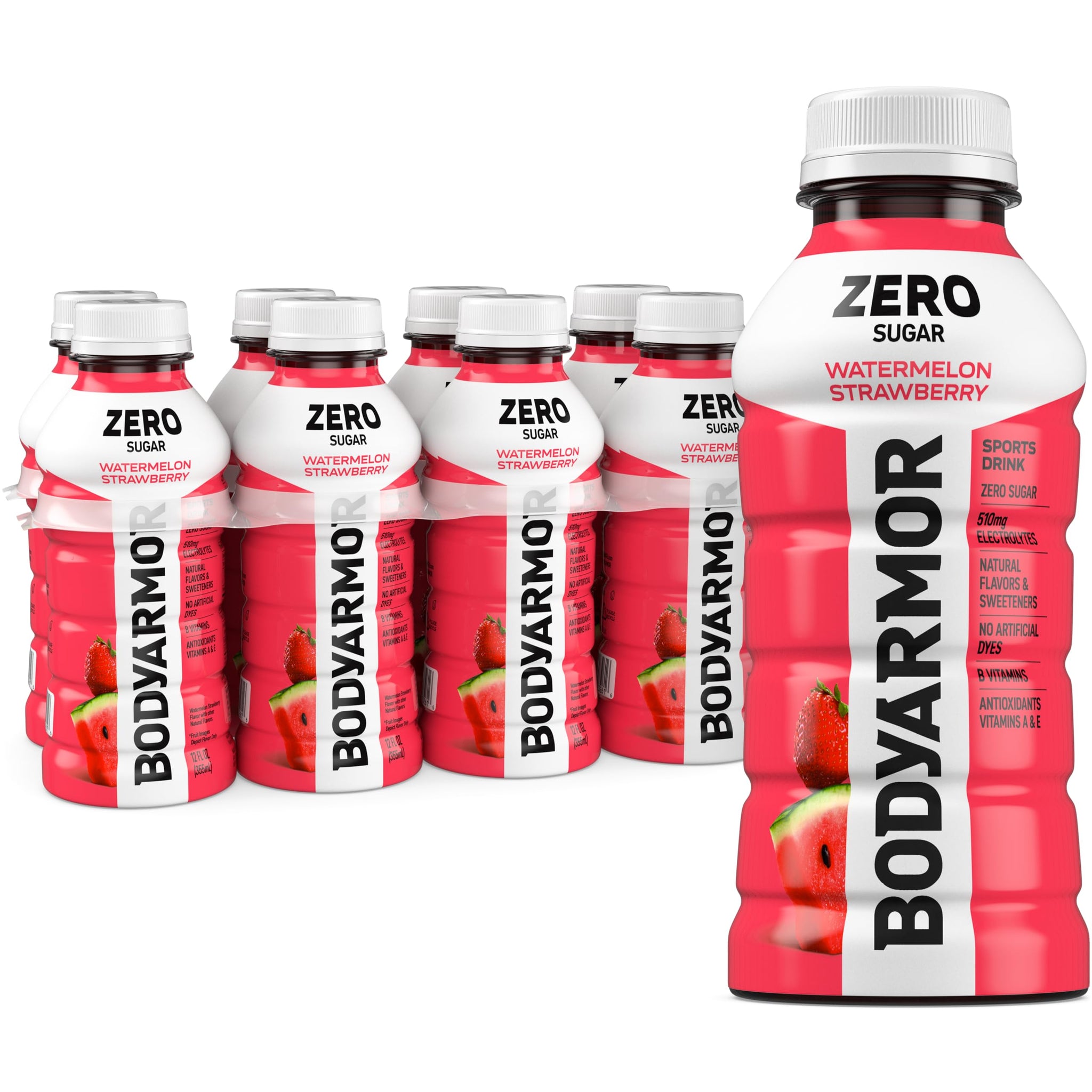 BODYARMOR ZERO Sugar Watermelon Strawberry Electrolyte Drink, Natural Flavors, 12 Fl Oz Bottles (8 Pack), B Vitamins & Antioxidants Sugar Free