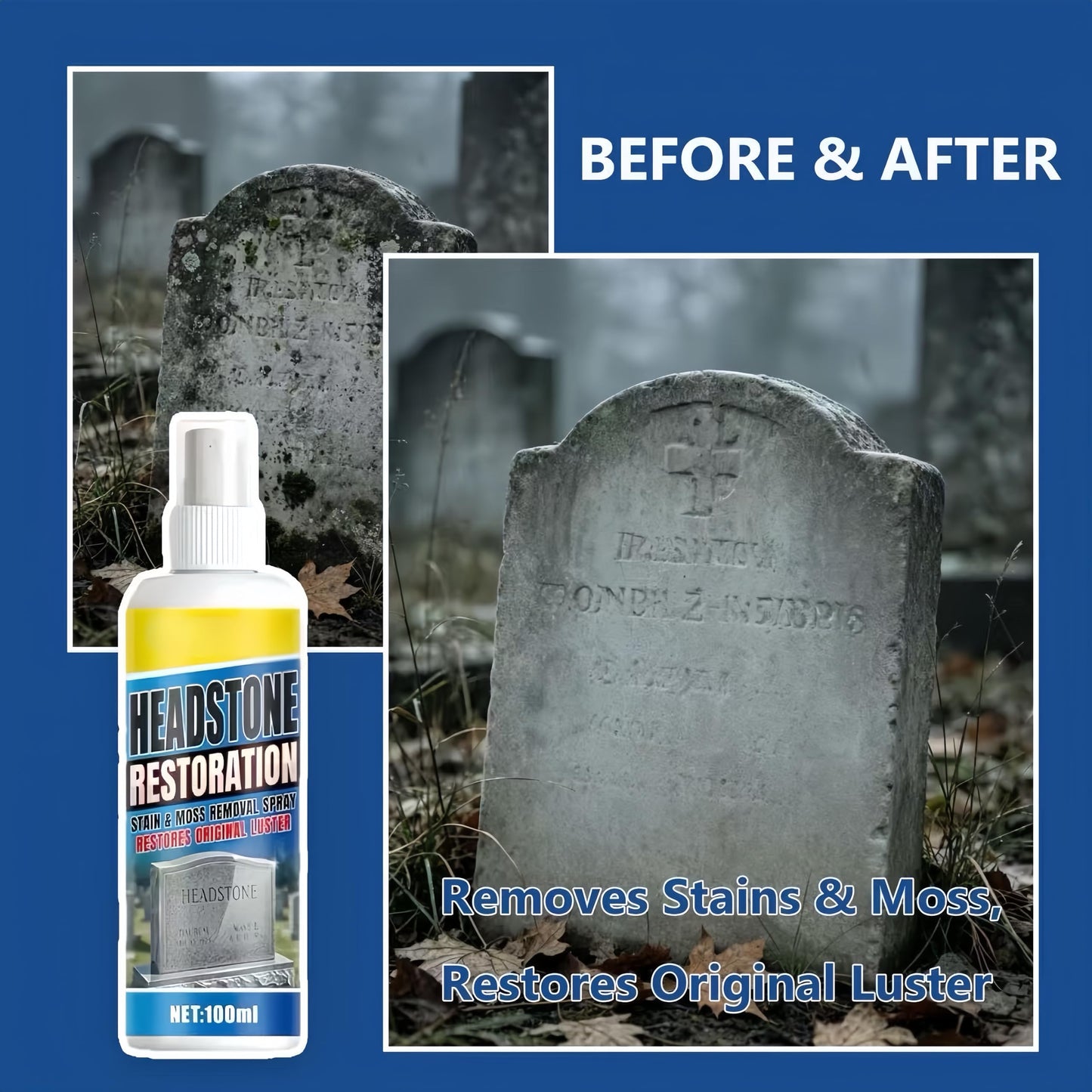Headstone Restoration and Cleaning Spray, 2026 New Headstone Restoration & Cleaning Spray Restoring and Protecting, Tombstone Monument Cleaner