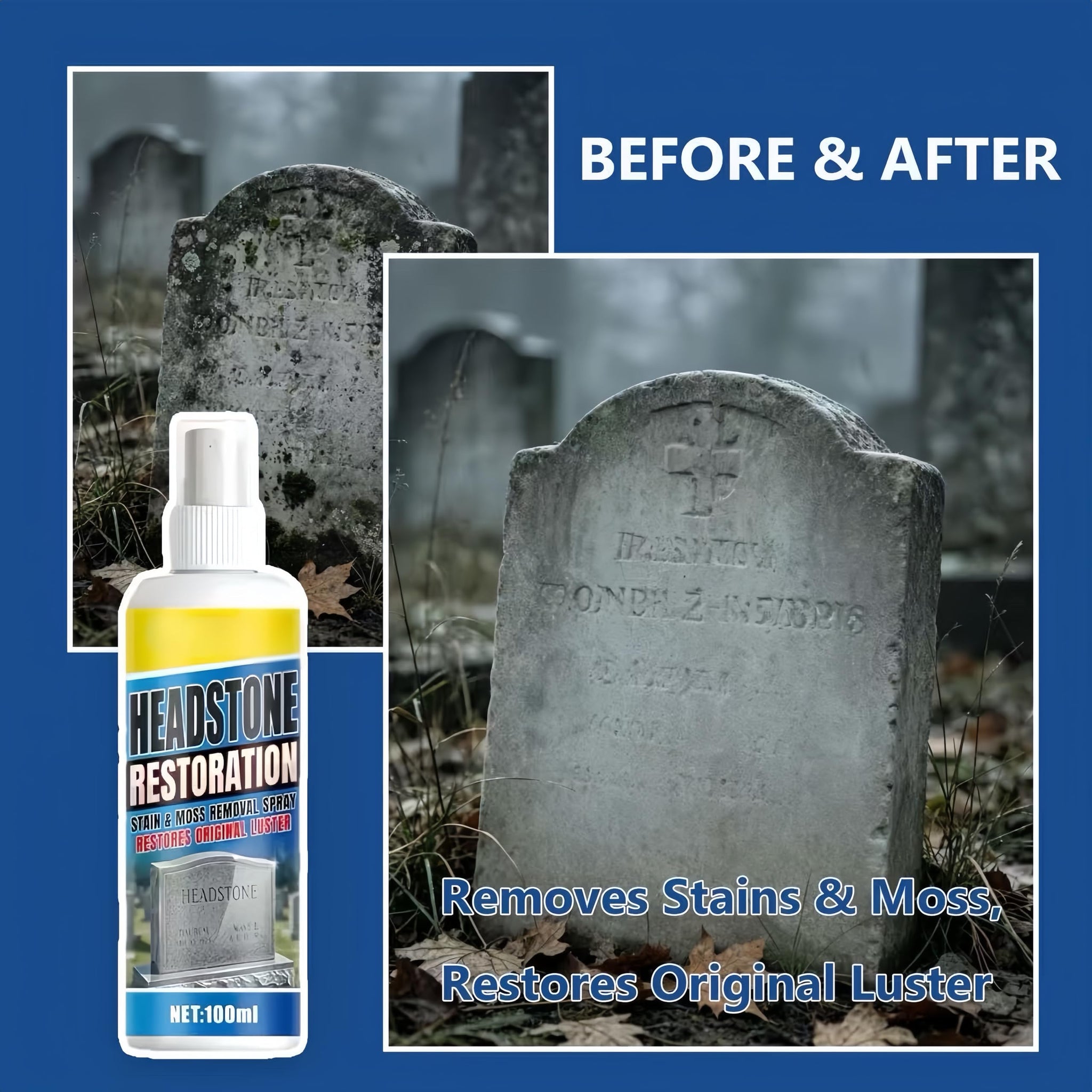 Headstone Restoration and Cleaning Spray, 2026 New Headstone Restoration & Cleaning Spray Restoring and Protecting, Tombstone Monument Cleaner