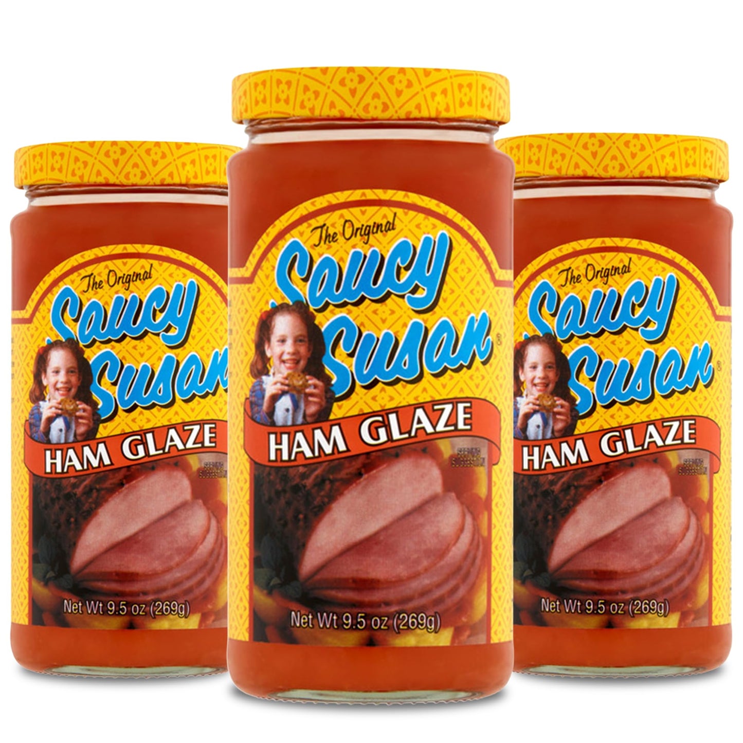 Saucy Susan The Original Ham Glaze - 3 Pack (3 × 9.5 oz Jars) - Sweet & fruity apricot-peach glaze with a hint of spice; perfect for baked ham, pork