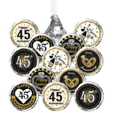 Black and Gold 45th Anniversary Kisses Stickers, 180 Count 0.75" Round Candy Labels, Chocolate Favor Stickers for 45th Wedding Anniversary Party