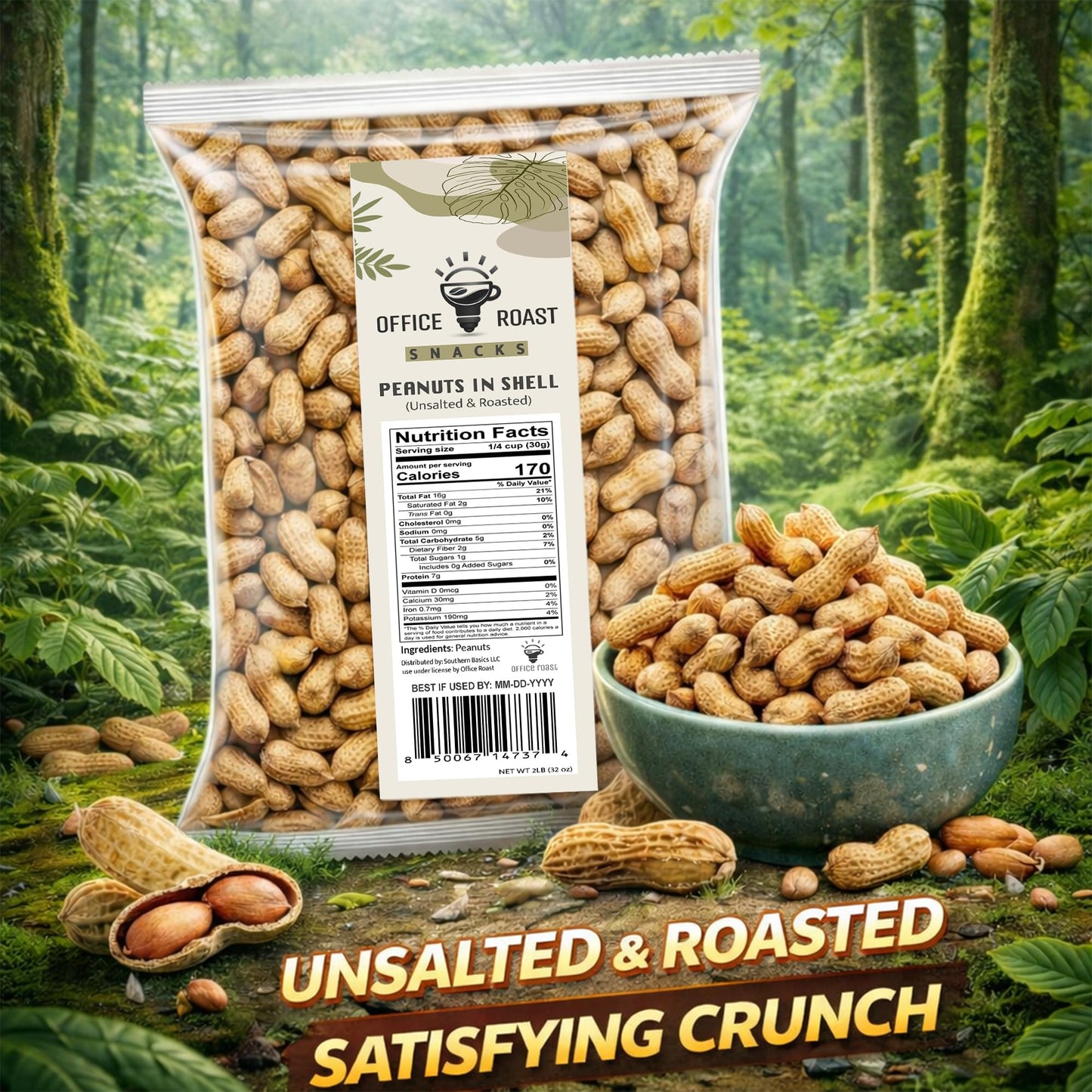 Peanuts In Shell | 2 LB Bulk Value Pack | Unsalted & Roasted - Healthy natural snack, Perfect for office, share and TO-GO | Value Pack, Whole Peanuts