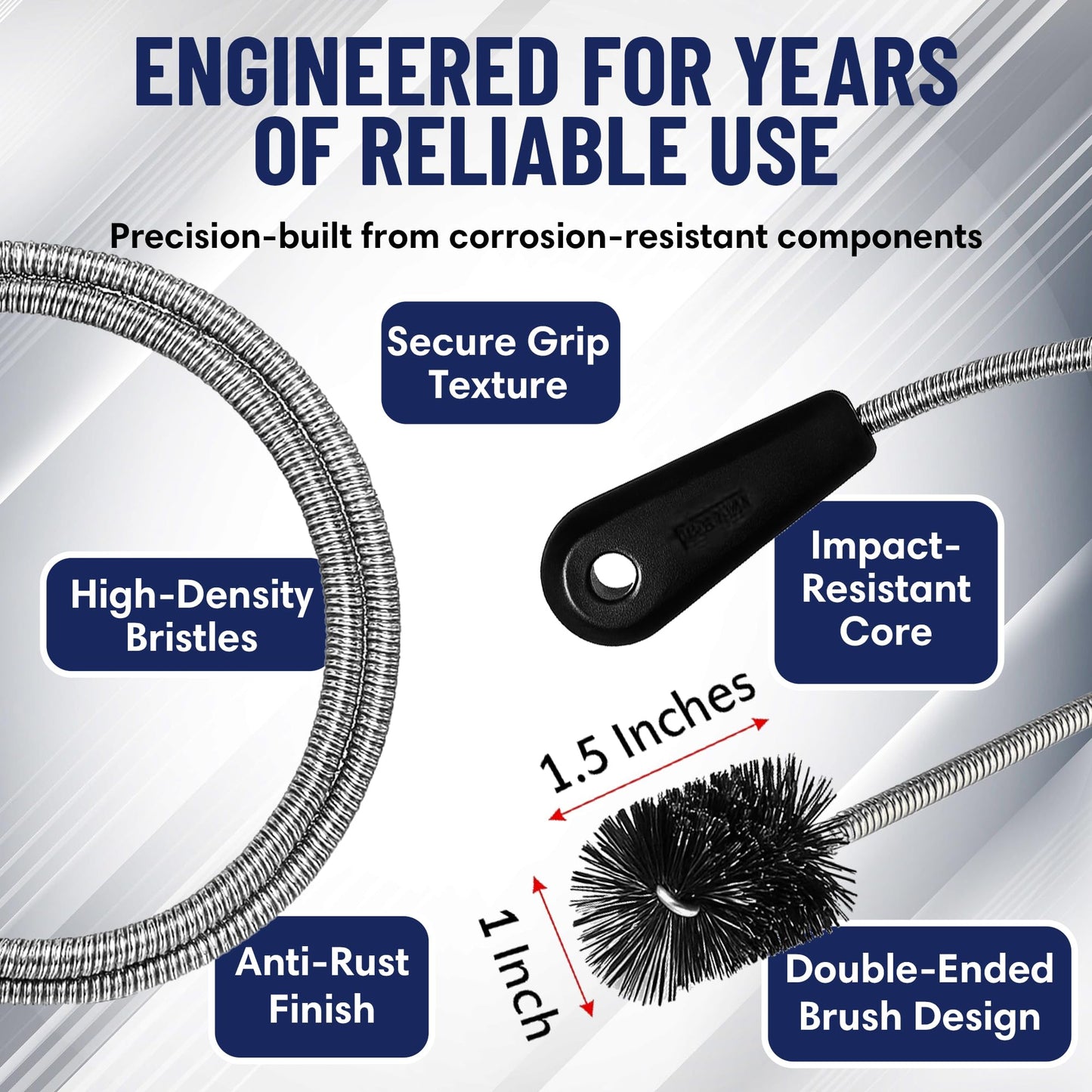 48" Flexible Tube Brush - Long Pipe Snake for Sink - AC Condensate Line Cleaning - Flexible Pipe Cleaner Brush for Hair, Food & Clog Removal - Cleaner