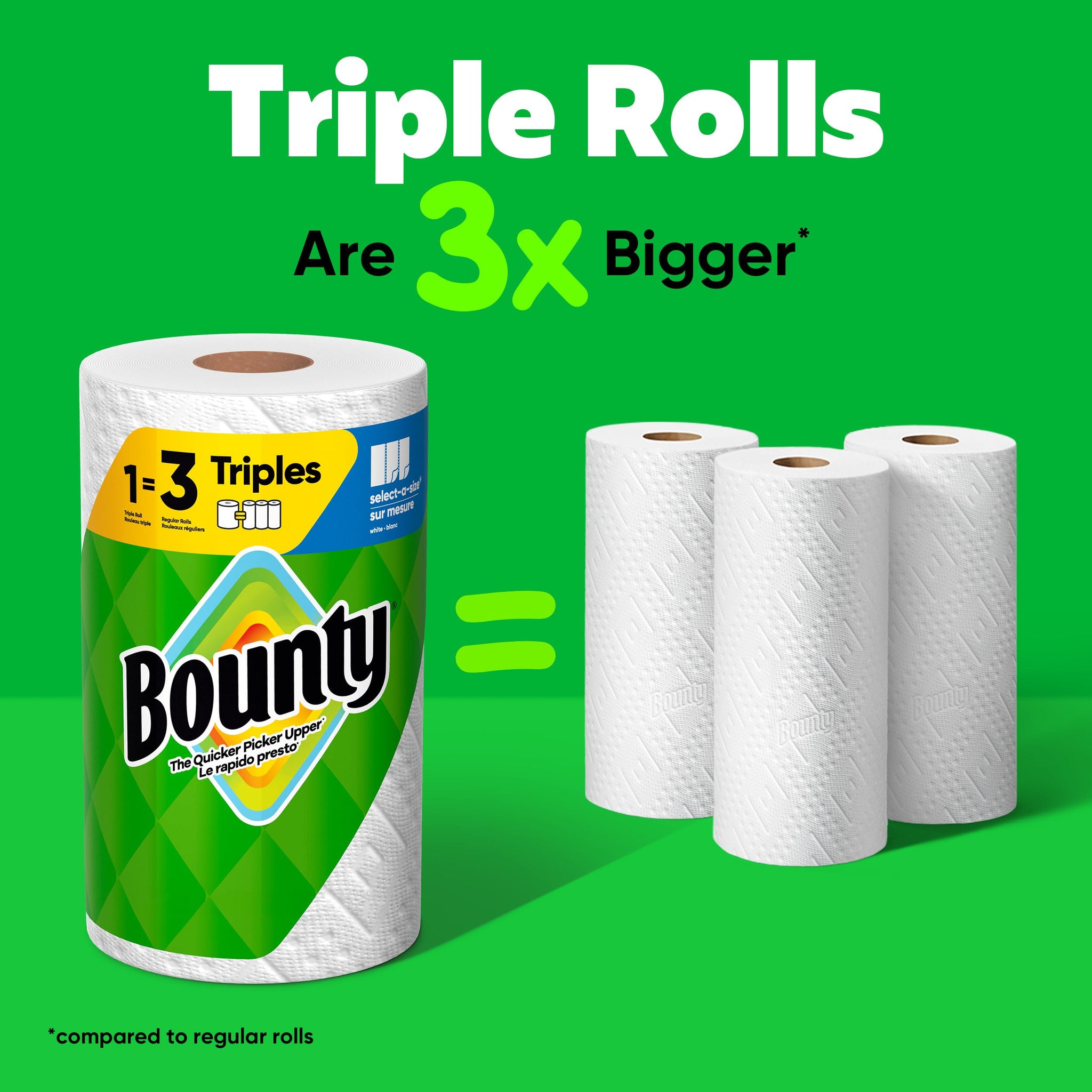 Bounty Select-A-Size Paper Towels, White, 2 Triple Rolls = 6 Regular Rolls
