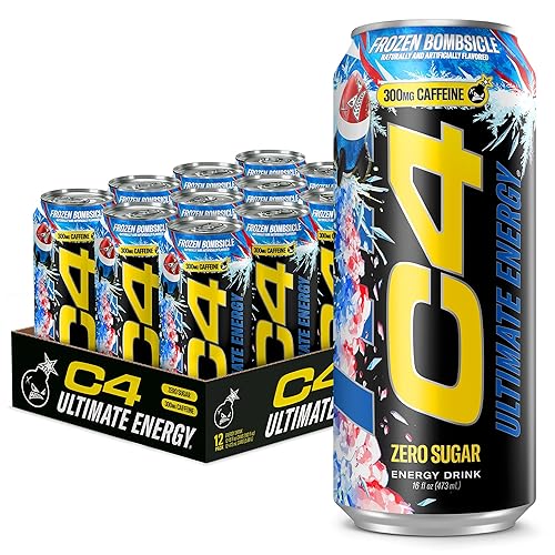 C4 Ultimate Energy Drink, 300mg Caffeine, Zero Sugar, High-Performance Energy for Pre-Workout, Endurance, and Focus, Frozen Bombsicle, 16oz (Pack