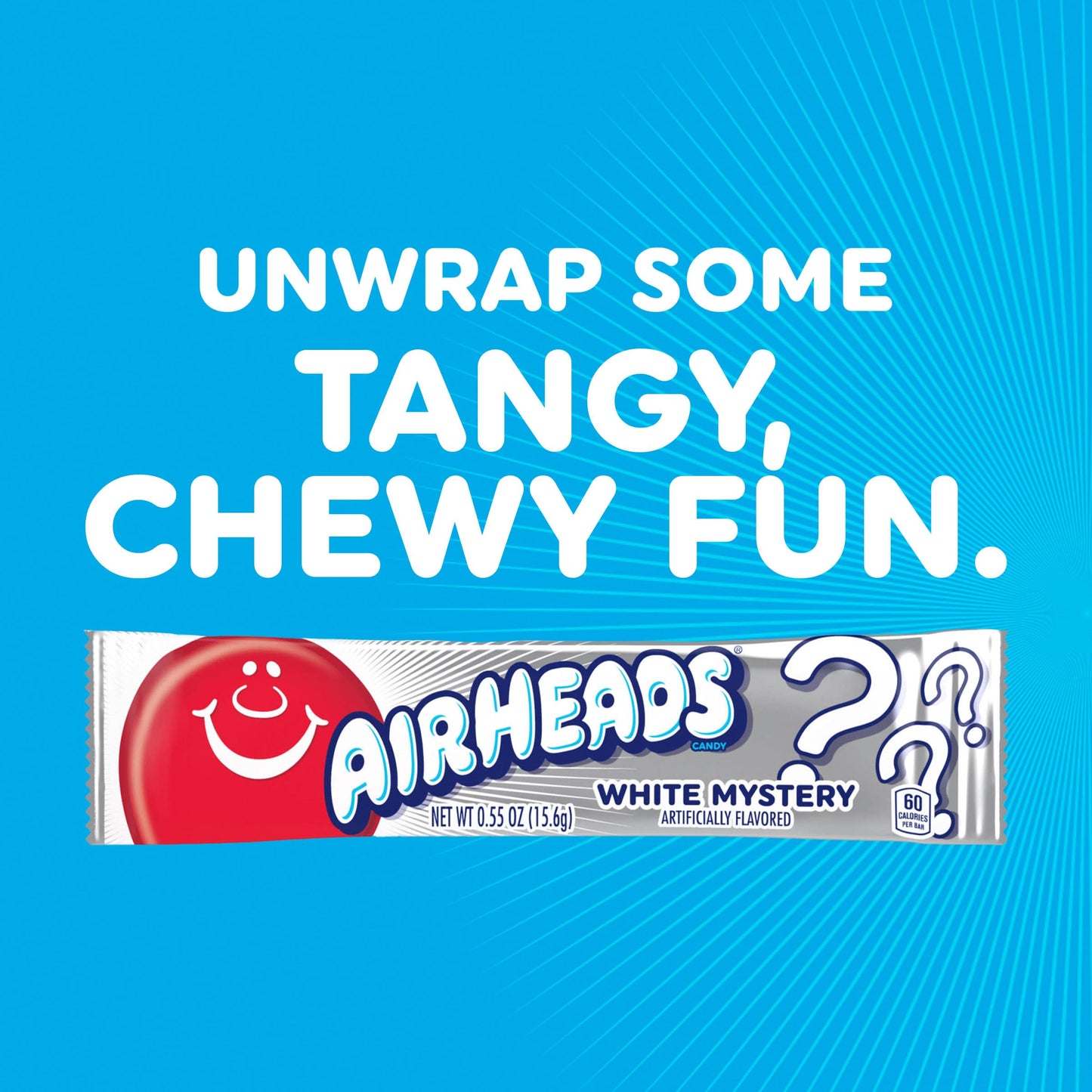 Airheads Full-Size Candy Bars, Taffy Candy Pack, Individually Wrapped Bulk Candy, White Mystery Flavor Artificially Flavored, 36 Count Box