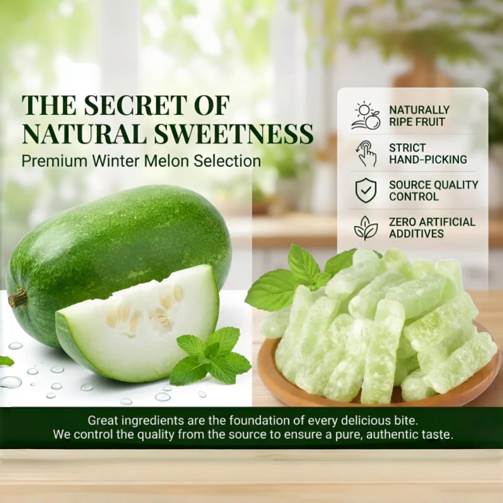 Candied Winter Melon Strips, Rock Sugar Preserved White Gourd, Cantonese Style, 800g, Sealed Jar, Strip Form